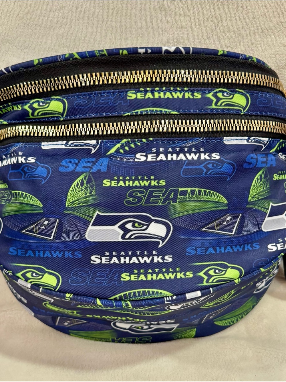 New Seattle Seahawks Navy & Neon Green Crossbody Bum Bag w/ long strap size incl - Picture 1 of 7